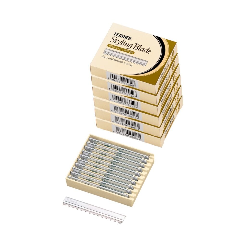 FEATHER Scheermesjes 5x10st + Container
